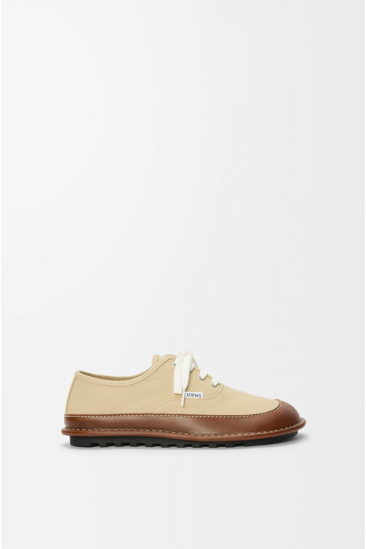 LOEWE Bay Lace-up In Canvas And Vegetable-tanned Calfskin Beige Brown