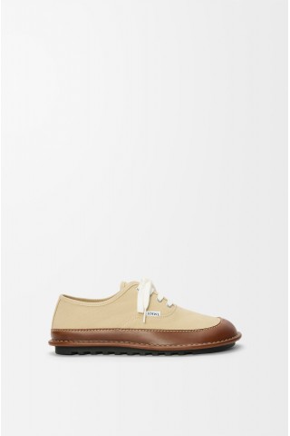 LOEWE Bay Lace-up In Canvas And Vegetable-tanned Calfskin Beige Brown