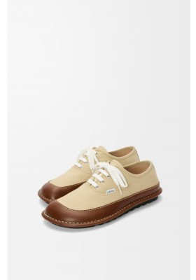 LOEWE Bay Lace-up In Canvas And Vegetable-tanned Calfskin Beige Brown
