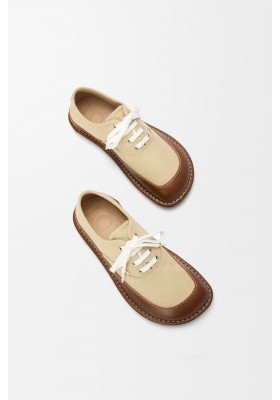 LOEWE Bay Lace-up In Canvas And Vegetable-tanned Calfskin Beige Brown