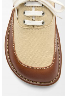 LOEWE Bay Lace-up In Canvas And Vegetable-tanned Calfskin Beige Brown