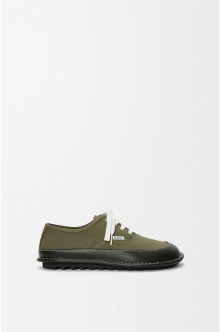 LOEWE Bay Lace-up In Canvas And Vegetable-tanned Calfskin Khaki Green Black