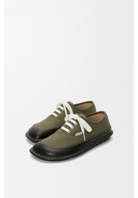LOEWE Bay Lace-up In Canvas And Vegetable-tanned Calfskin Khaki Green Black