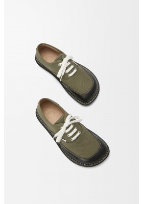 LOEWE Bay Lace-up In Canvas And Vegetable-tanned Calfskin Khaki Green Black