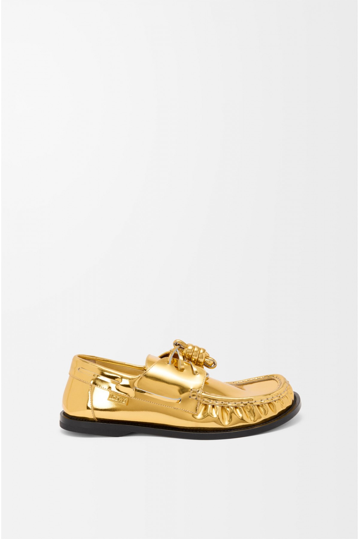 LOEWE Campo Boat Shoe In Metallic Calfskin Gold