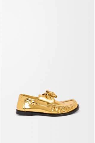 LOEWE Campo Boat Shoe In Metallic Calfskin Gold