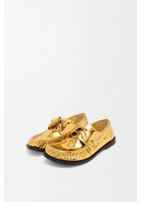 LOEWE Campo Boat Shoe In Metallic Calfskin Gold