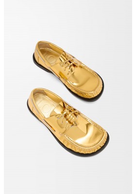 LOEWE Campo Boat Shoe In Metallic Calfskin Gold