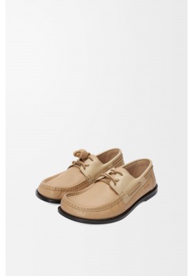 LOEWE Campo Boat Shoe In Soft Calfskin Sand Cinnamon