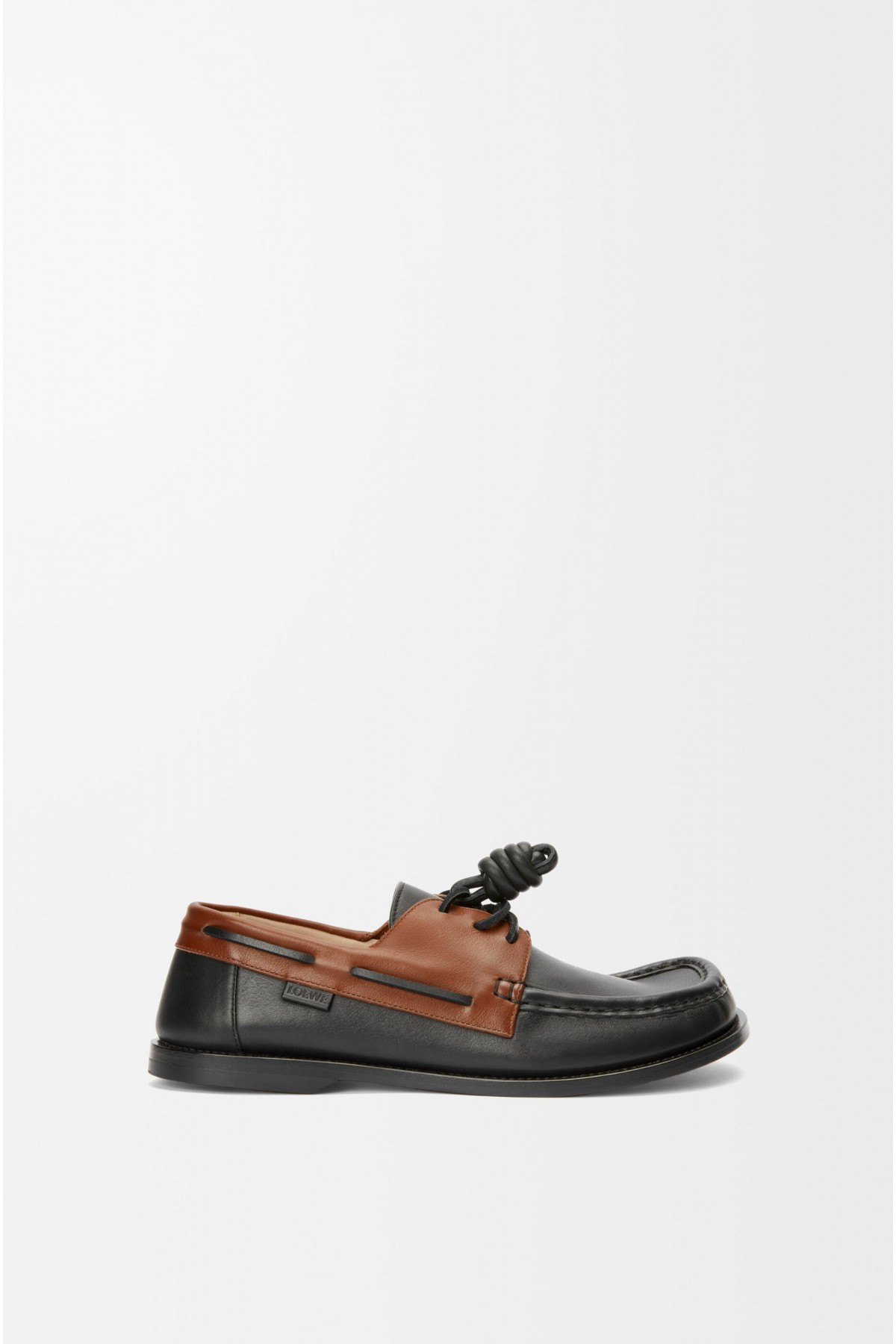 LOEWE Campo Boat Shoe In Soft Calfskin Dark Caramel Black