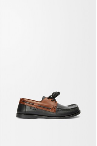LOEWE Campo Boat Shoe In Soft Calfskin Dark Caramel Black