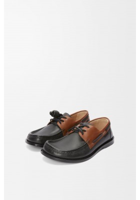 LOEWE Campo Boat Shoe In Soft Calfskin Dark Caramel Black