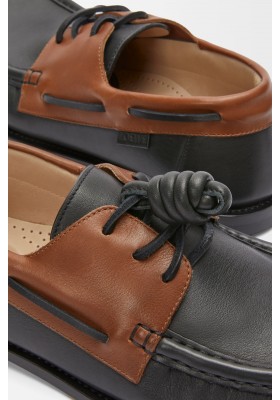 LOEWE Campo Boat Shoe In Soft Calfskin Dark Caramel Black