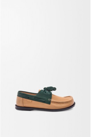 LOEWE Campo Boat Shoe In Soft Calfskin Cinnamon Green