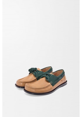 LOEWE Campo Boat Shoe In Soft Calfskin Cinnamon Green