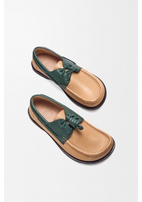 LOEWE Campo Boat Shoe In Soft Calfskin Cinnamon Green
