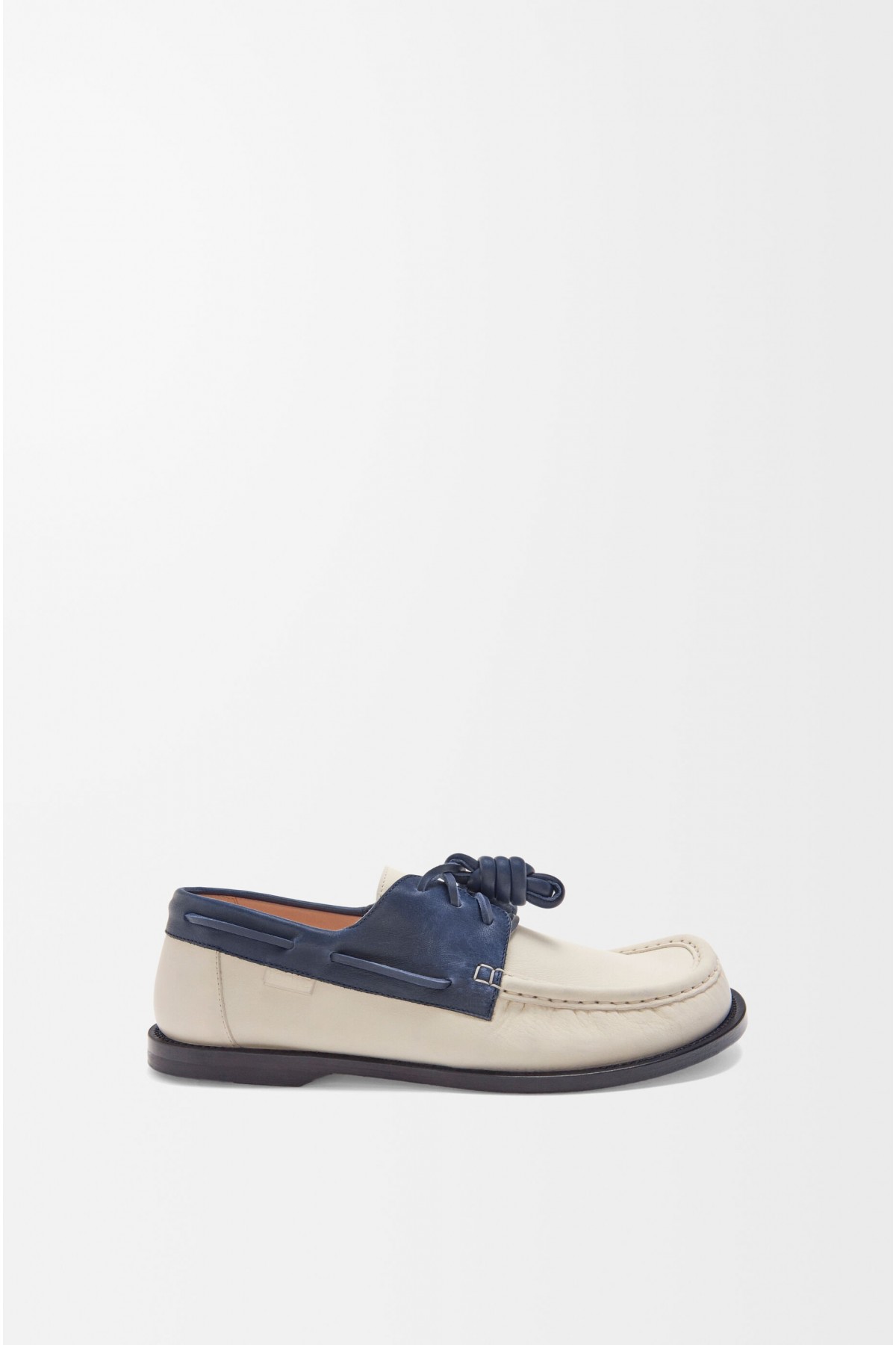 LOEWE Campo Boat Shoe In Soft Calfskin White Navy