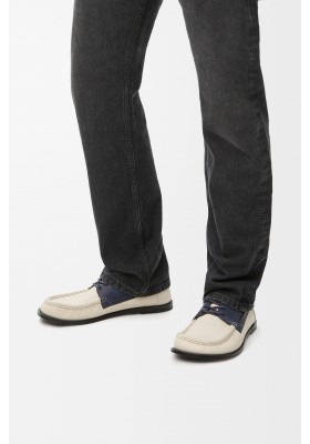 LOEWE Campo Boat Shoe In Soft Calfskin White Navy