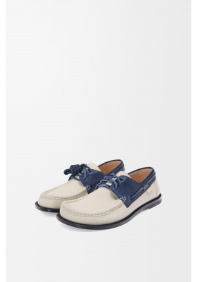 LOEWE Campo Boat Shoe In Soft Calfskin White Navy