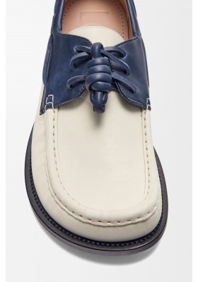 LOEWE Campo Boat Shoe In Soft Calfskin White Navy