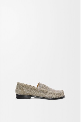 LOEWE Campo Loafer In Brushed Suede Khaki Green