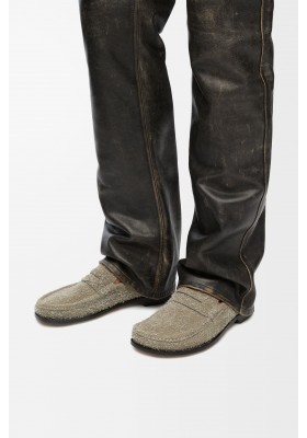 LOEWE Campo Loafer In Brushed Suede Khaki Green
