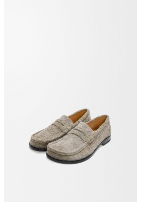 LOEWE Campo Loafer In Brushed Suede Khaki Green