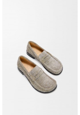 LOEWE Campo Loafer In Brushed Suede Khaki Green