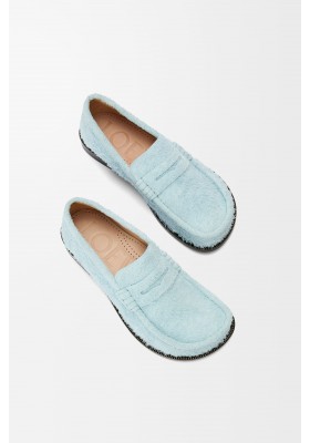 LOEWE Campo Loafer In Brushed Suede Baby Blue
