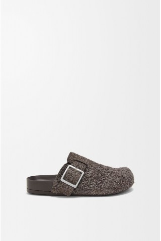 LOEWE Ease Buckle Mule In Brushed Suede Dark Brown
