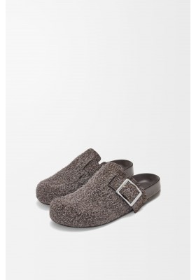 LOEWE Ease Buckle Mule In Brushed Suede Dark Brown