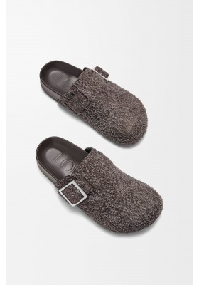 LOEWE Ease Buckle Mule In Brushed Suede Dark Brown