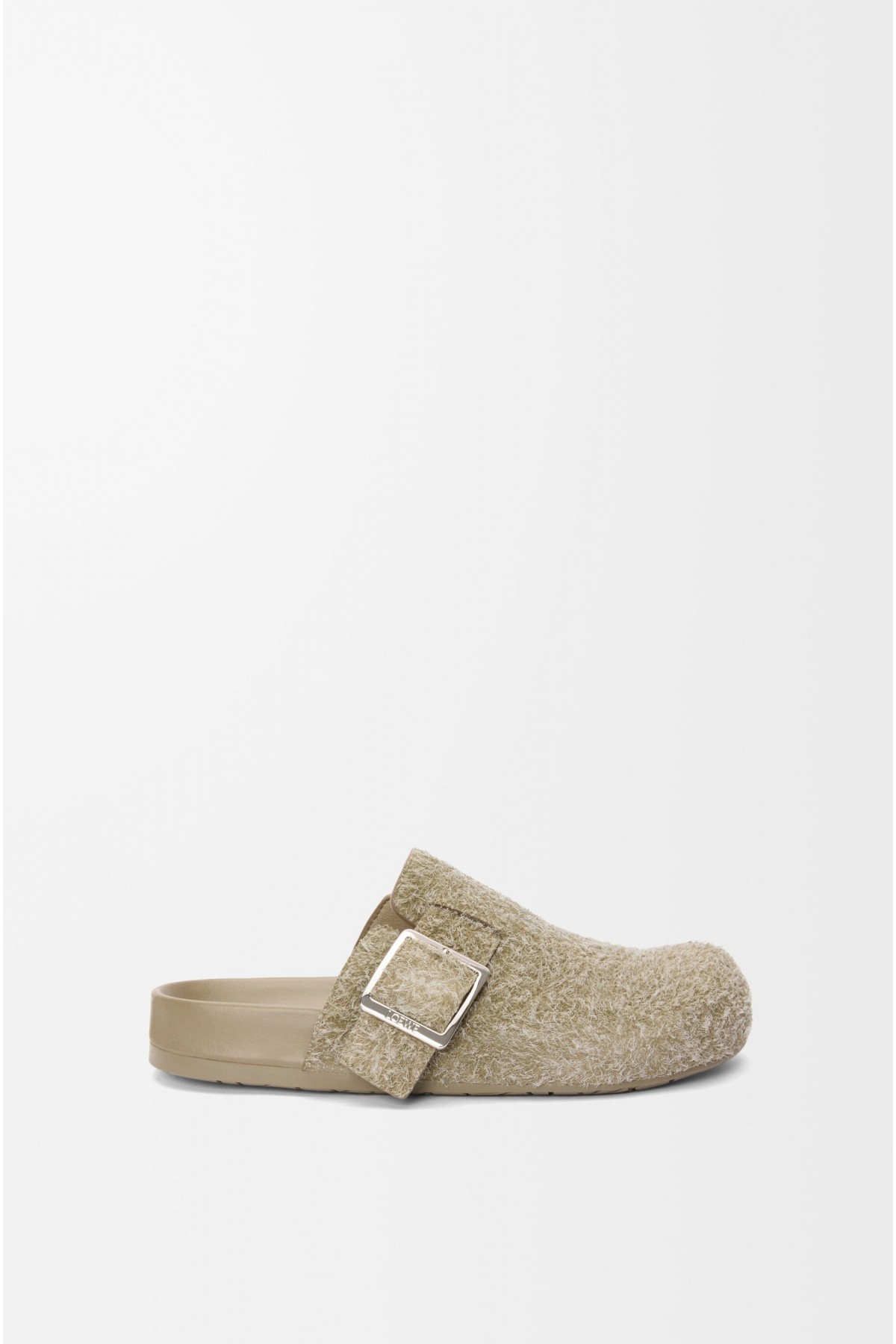 LOEWE Ease Buckle Mule In Brushed Suede Khaki Green