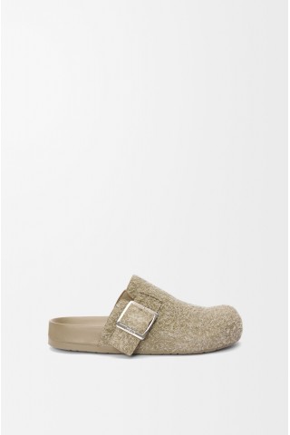 LOEWE Ease Buckle Mule In Brushed Suede Khaki Green