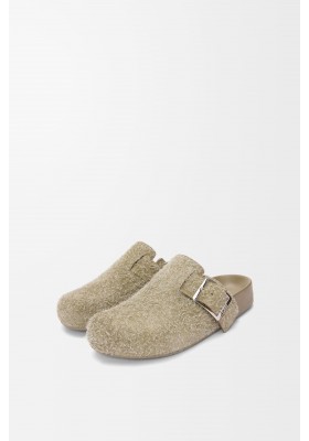 LOEWE Ease Buckle Mule In Brushed Suede Khaki Green