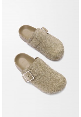 LOEWE Ease Buckle Mule In Brushed Suede Khaki Green