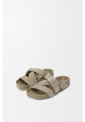 LOEWE Ease Buckle Slide In Brushed Suede Khaki Green