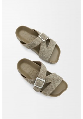 LOEWE Ease Buckle Slide In Brushed Suede Khaki Green