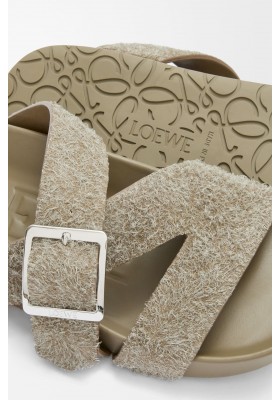 LOEWE Ease Buckle Slide In Brushed Suede Khaki Green
