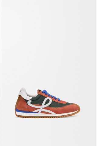 LOEWE Flow Runner 2.0 In Nylon And Suede Khaki White Orange