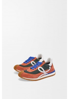 LOEWE Flow Runner 2.0 In Nylon And Suede Khaki White Orange
