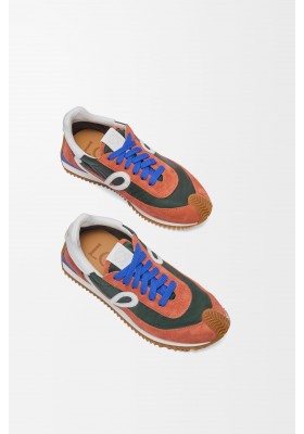 LOEWE Flow Runner 2.0 In Nylon And Suede Khaki White Orange