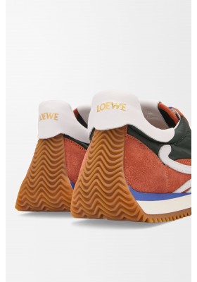LOEWE Flow Runner 2.0 In Nylon And Suede Khaki White Orange