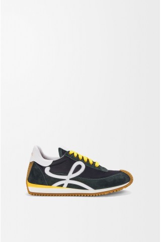 LOEWE Flow Runner 2.0 In Nylon And Suede Black White Khaki