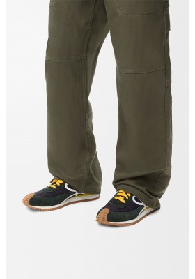 LOEWE Flow Runner 2.0 In Nylon And Suede Black White Khaki