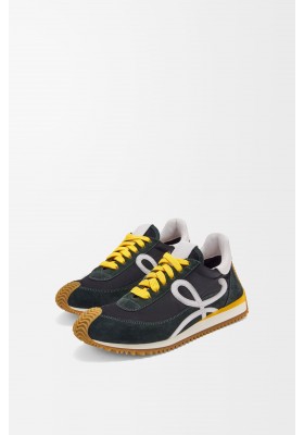 LOEWE Flow Runner 2.0 In Nylon And Suede Black White Khaki