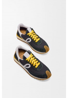 LOEWE Flow Runner 2.0 In Nylon And Suede Black White Khaki