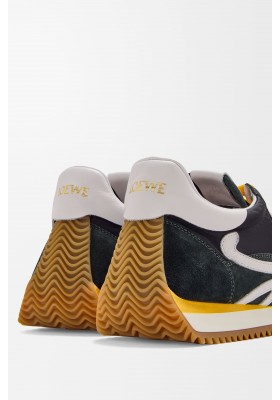 LOEWE Flow Runner 2.0 In Nylon And Suede Black White Khaki