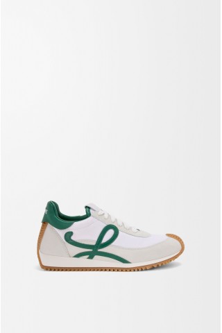 LOEWE Flow Runner 2.0 In Nylon And Suede White Dark Green