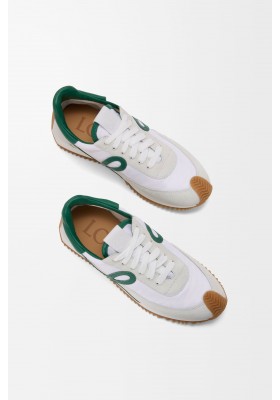 LOEWE Flow Runner 2.0 In Nylon And Suede White Dark Green